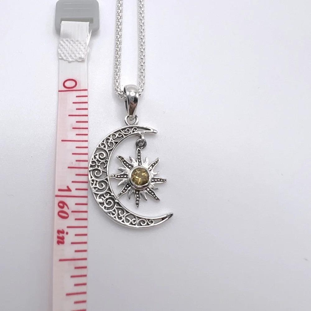Genuine Citrine .925 Sterling Silver Moon Necklace - Picture 16 of 17